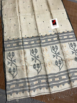 Tusser silk traditional handwoven jamdani saree with black silky border