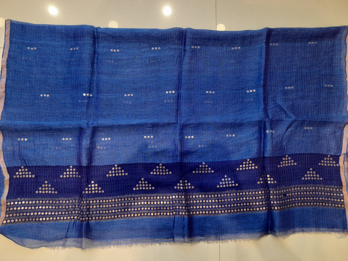 Indigo silk linen sequins handwoven kurti & dupatta set - Tamal Boutique