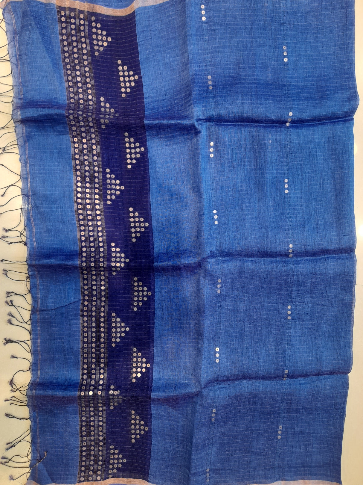 Indigo silk linen sequins handwoven kurti & dupatta set - Tamal Boutique