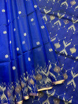 Indigo with zari border handwoven jamdani saree