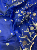 Indigo with zari border handwoven jamdani saree