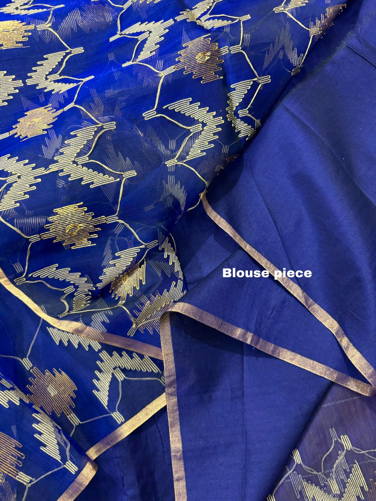 Indigo with zari border handwoven jamdani saree