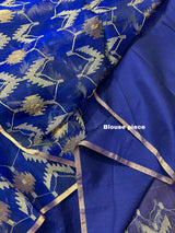 Indigo with zari border handwoven jamdani saree