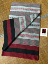 Ash with black and maroon dhonekhali cotton handloom saree