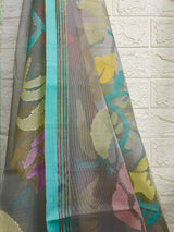 Ash with firoza border allover floral muslin silk handwoven jamdani saree