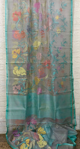 Ash allover floral muslin silk handwoven jamdani saree - Tamal Boutique