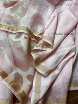 Baby pink with zari border silk linen handwoven jamdani saree - Tamal Boutique