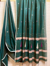 Bamboo green cotton handwoven jamdani saree