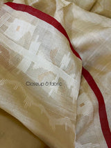 Beige with red border traditional handwoven jamdani saree in tusser silk