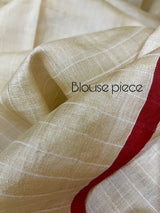 Beige with red border traditional handwoven jamdani saree in tusser silk