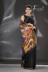 Black Peacock Paithani Handwoven Jamdani full3