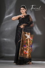 Black Peacock Paithani Handwoven Jamdani full