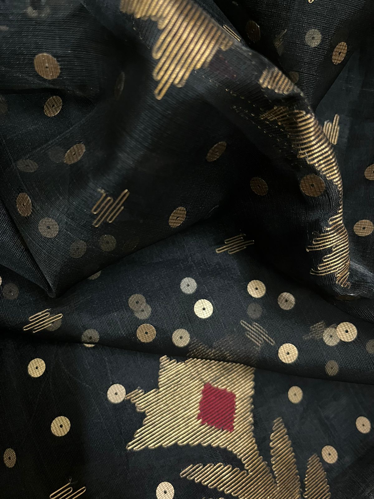 Black sequins half & half muslin matka silk handwoven zari floral jamdani saree