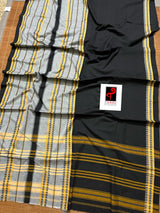 Black with ash and yellow dhonekhali cotton handloom saree