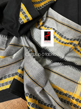 Black with ash and yellow dhonekhali cotton handloom saree