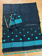Black with firoza colour palka dot cotton handwoven jamadani kurti & dupatta set