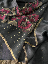 Black with golden zari border matka silk sequins handwoven jamdani saree