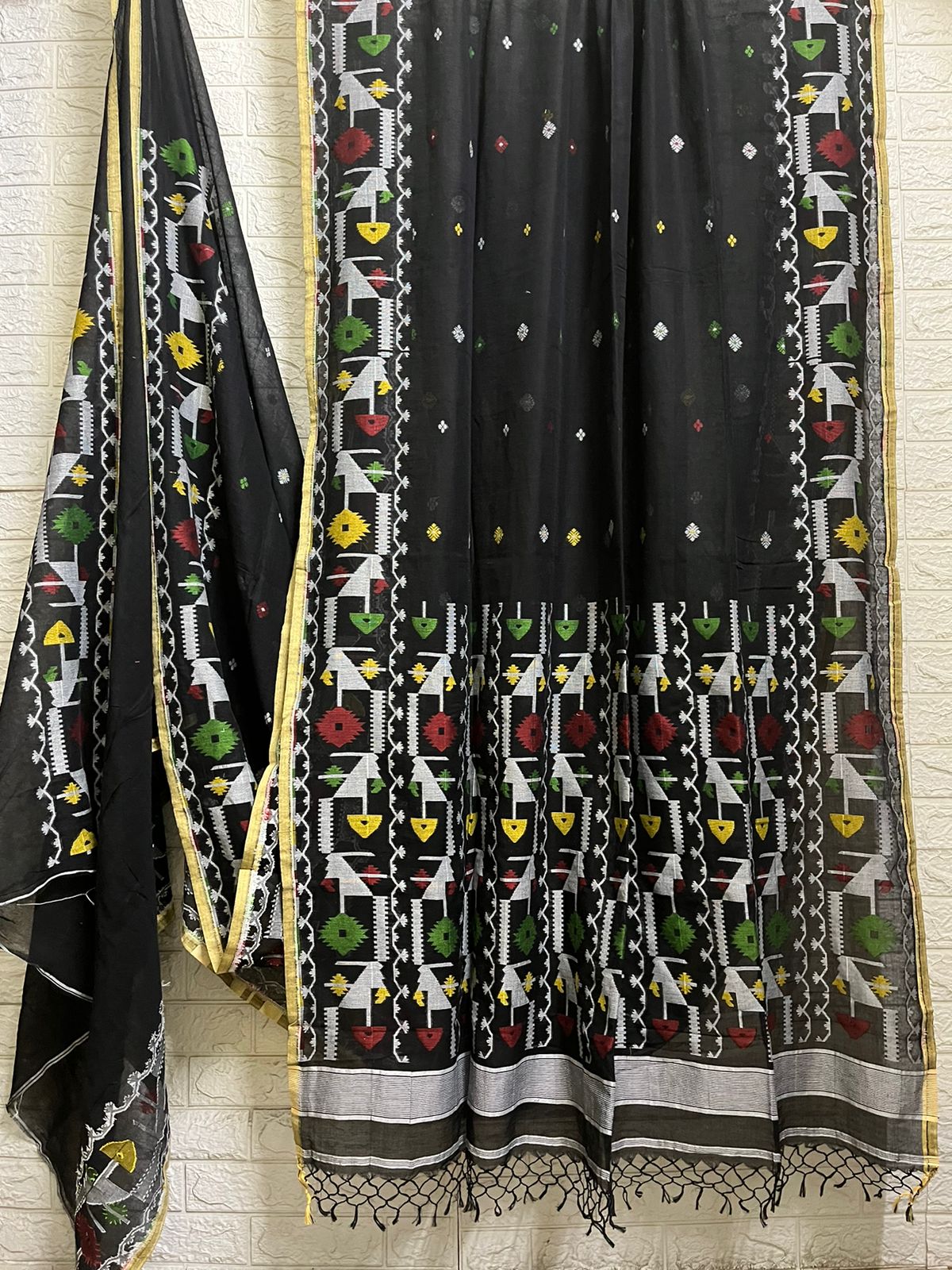 Black with multi colour cotton handloom saree