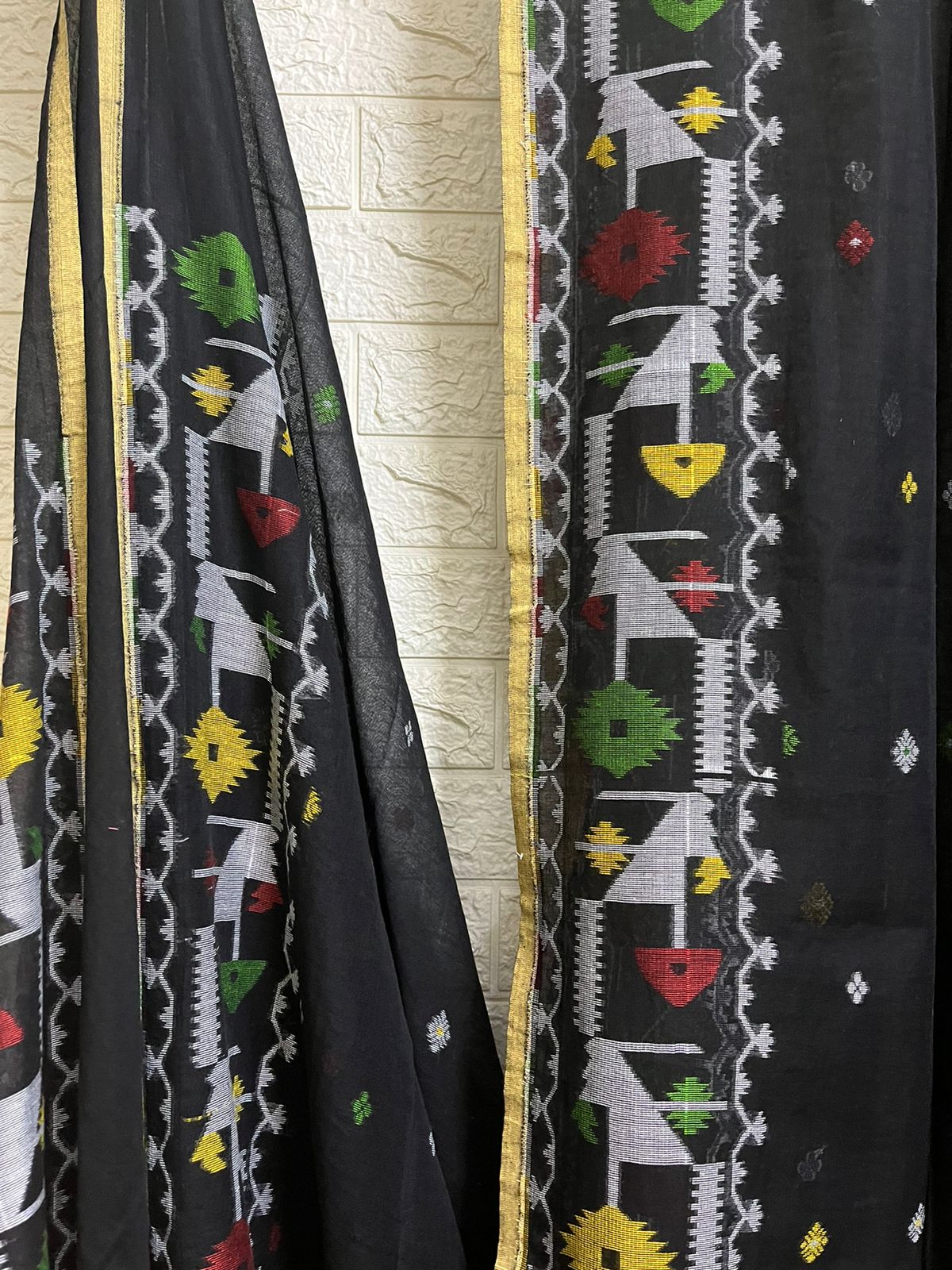 Black with multi colour cotton handloom saree