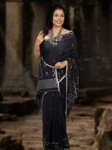 Black colour cotton traditional handwoven jamadani saree