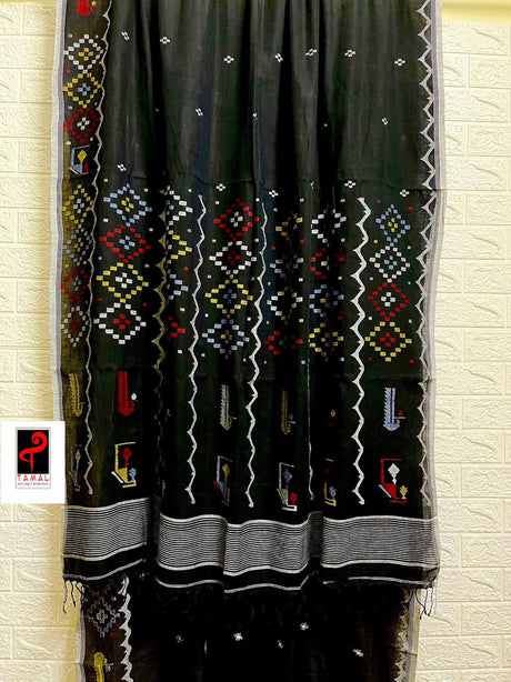 Black colour cotton traditional handwoven jamadani saree