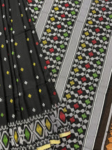 Black with multicolour fulia cotton handloom jamdani saree - Tamal Boutique