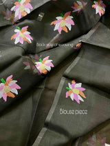 Black with multi colour lotus motifs handwoven jamadani silk saree