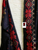 BLACK WITH RED & GOLDEN ZARI MATKA SILK TRADITIONAL HANDWOVEN JAMDANI SAREE