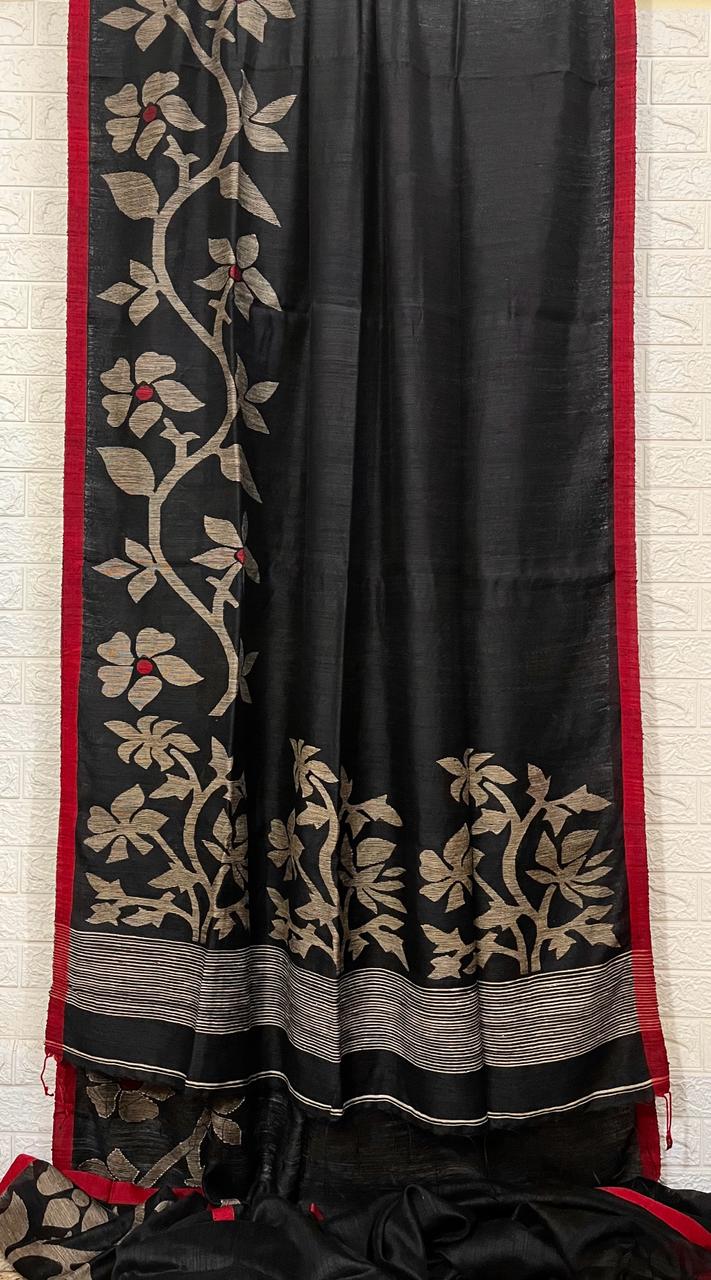 Black with red border Matka silk handwoven jamdani saree