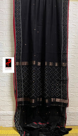 Black with red border net design cotton handwoven jamdani saree