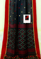 Black with red border traditional linen handwoven jamdani saree