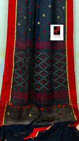 Black with red border traditional linen handwoven jamdani saree