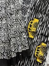 Black with white handcrafted Victoria design in batik silk saree
