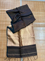 Black zari linen zari pallu handloom saree - Tamal Boutique