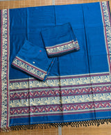 Blue cotton baluchari kurti with dupatta & pant set - Tamal Boutique