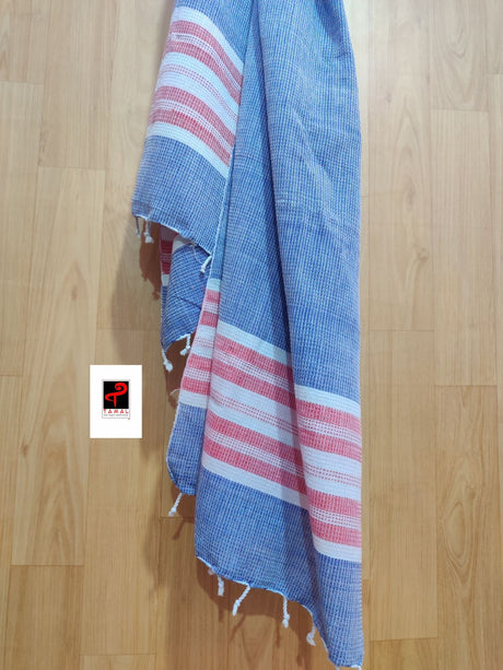 Blue with red hand crafted cotton towel ( Pair )