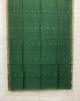 Bottle green with zari border silk cotton handwoven jamdani kurti & dupatta set - Tamal Boutique