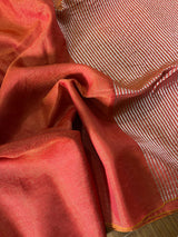 Brick red metallic linen handloom saree