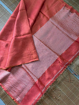 Brick red metallic linen handloom saree - Tamal Boutique