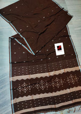 Brown with white border pure cotton handwoven jamdani saree