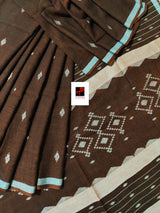Brown with white border pure cotton handwoven jamdani saree