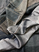 Charcoal Black noil tussar zari silk handloom border sequins Saree