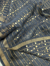 Charcoal black with zari border sequins handwoven saree