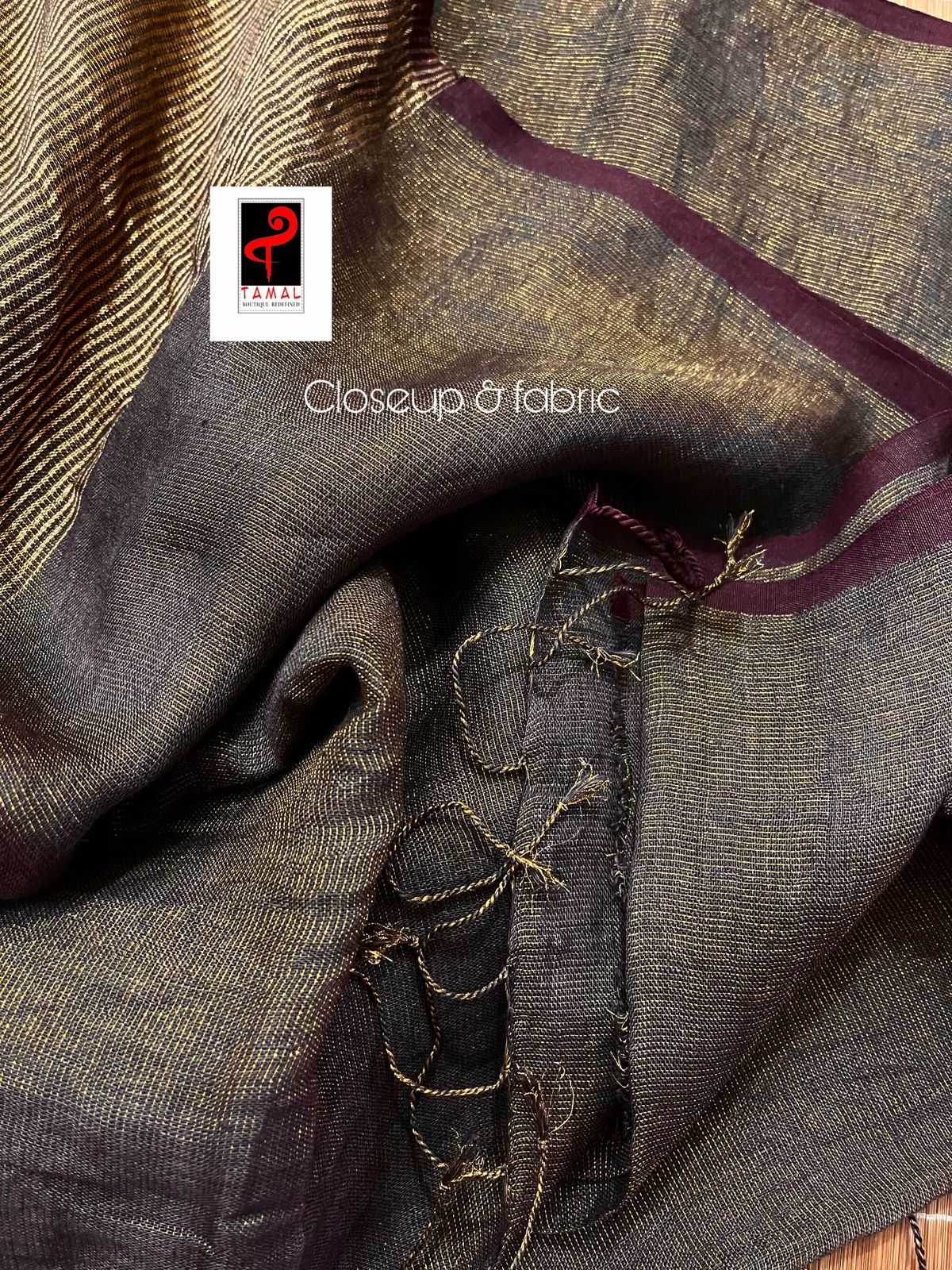 Chocolate Brown zari linen handloom saree