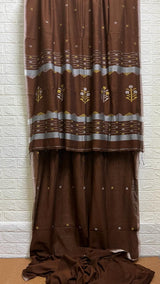 Chocolate brown floral pallu cotton handwoven jamdani saree