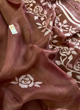 Chocolate brown rose motifs muslin silk handwoven jamdani saree