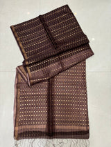 Chocolate brown with zari border sequins handwoven saree