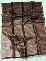 Chocolate brown with zari border sequins handwoven saree