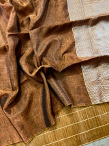 Copper brown metallic tissue linen handloom saree
