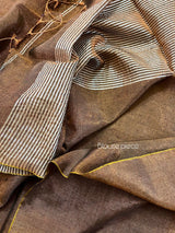 Copper brown metallic tissue linen handloom saree - Tamal Boutique